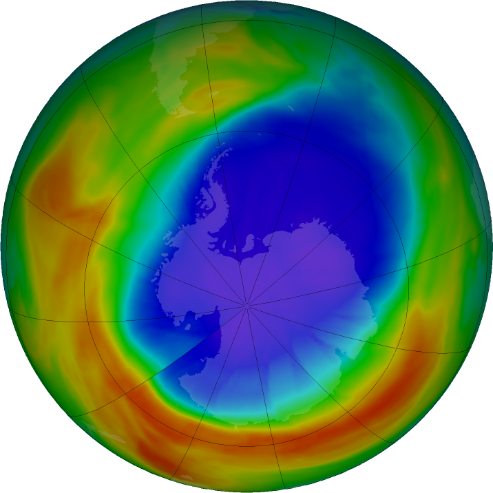 Antarctic ozone map for 22 September 2025